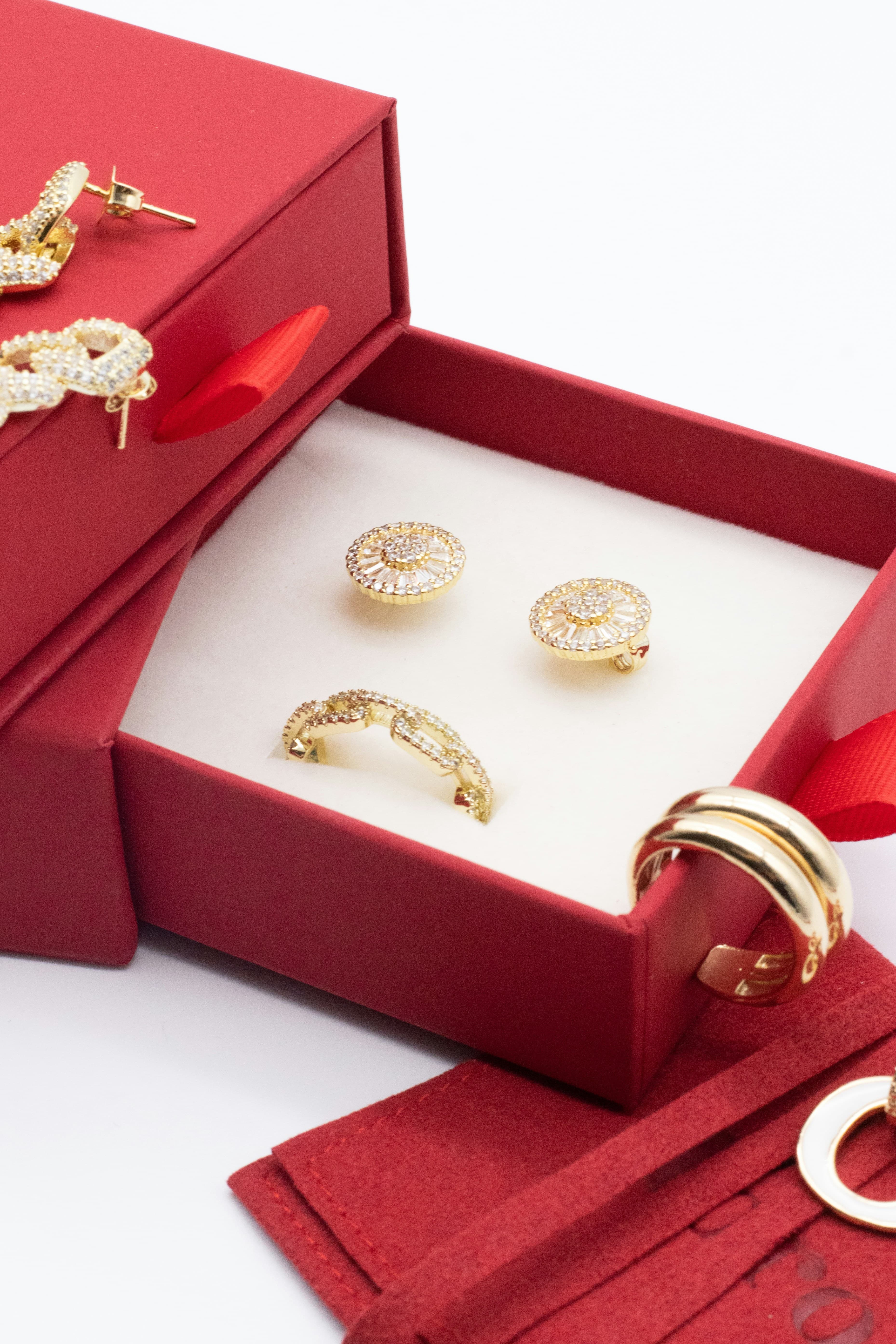 Handcrafted gold jewellery in a presentation box